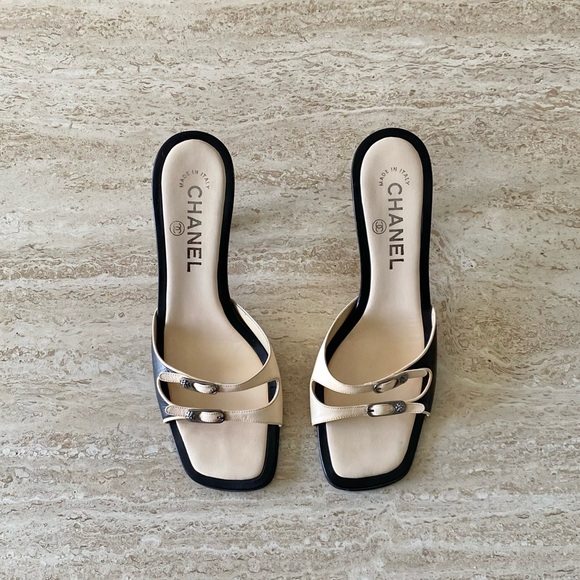 CHANEL Shoes - Vintage Chanel Camellia Buckle Sandal Heels
